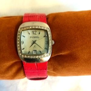 Fossil FS 9987 pink leather mother of pearl and crystal face